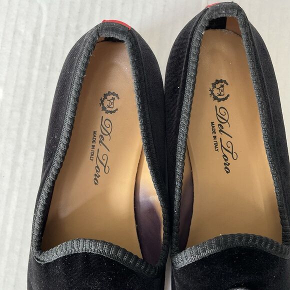 Del Toro Black Velvet Loafers Skull & Crossbones Size 9 Slip On Flats Italy Made main image 10